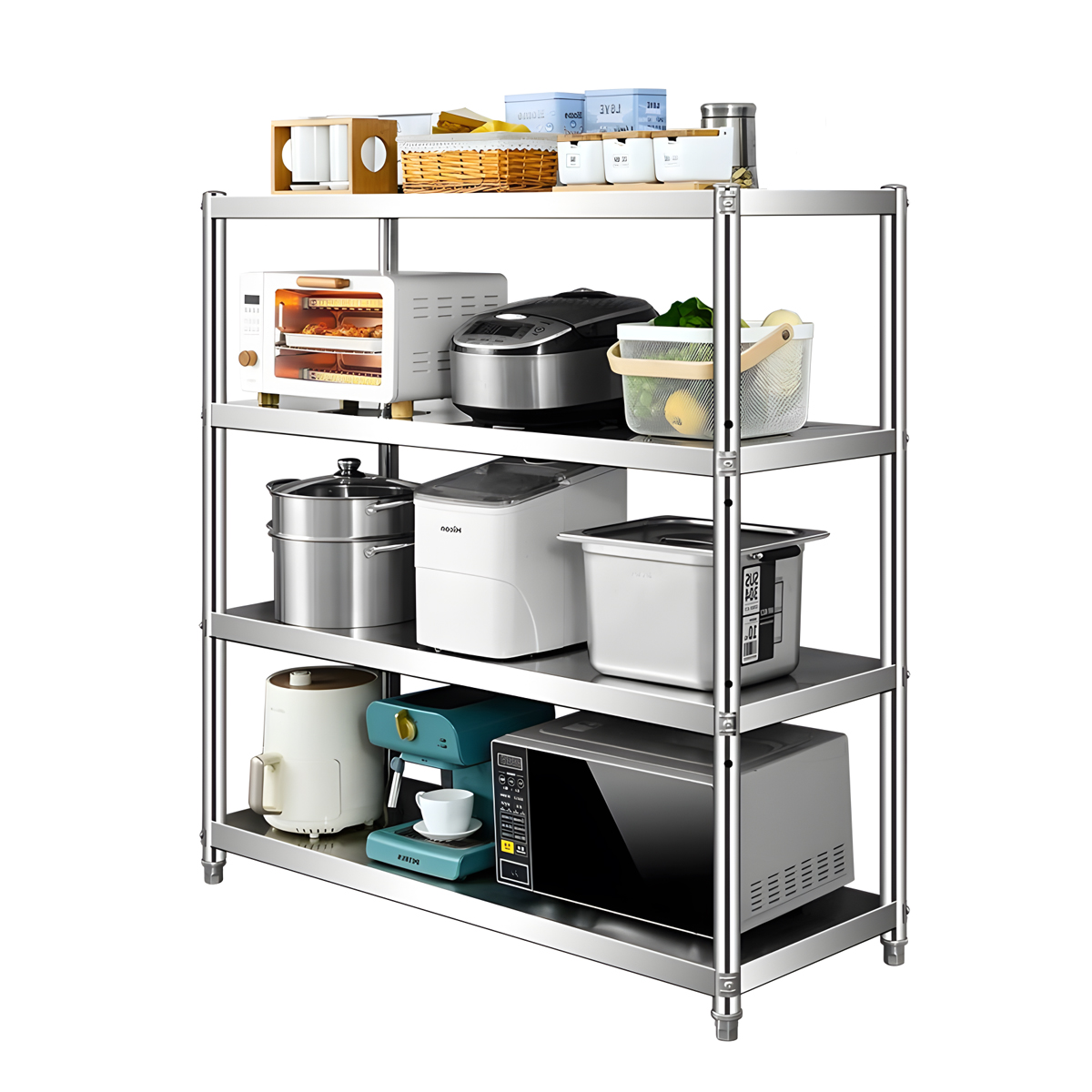 Professional wholesale, floor-standing freestanding 3-layer stainless steel kitchen storage rack for microwave tableware storage rack, kitchen workbench