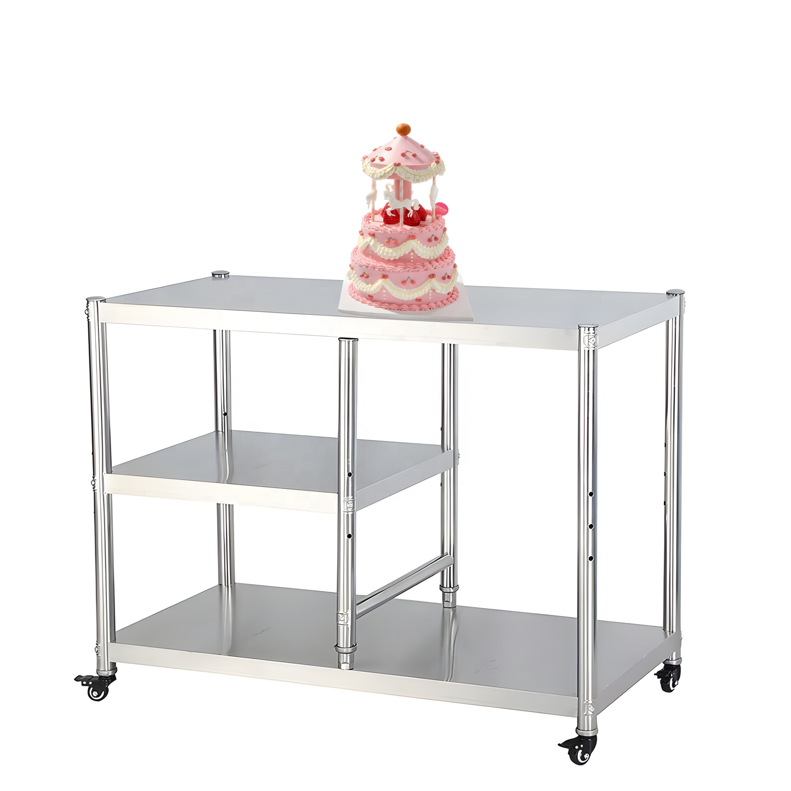 Stainless steel trolley, can be used as a restaurant multi-layer service trolley, food and catering trolley, wedding party cake trolley