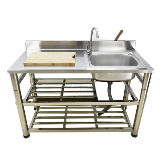 Stainless Commercial Grade Catering Free Standing Storage Rack & Washing Basin Sink Table Outdoor Garden Stainless Steel Sinks