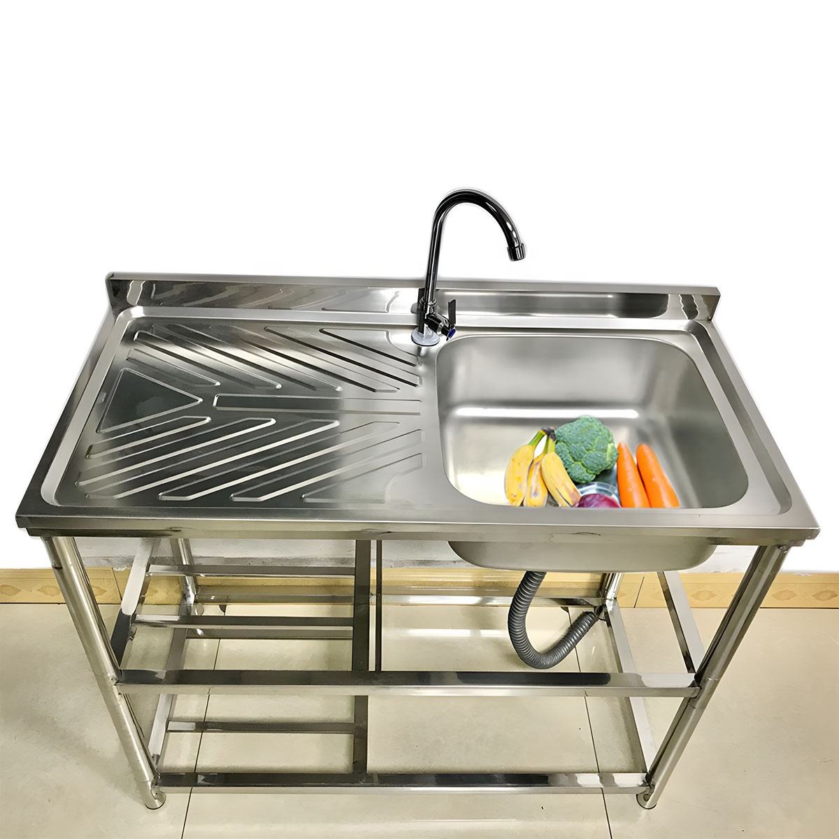 China Manufacture Free Standing Commercial Stainless Steel Kitchen Equipment Washing Basin for Restaurant Outdoor Cleaner's Sink