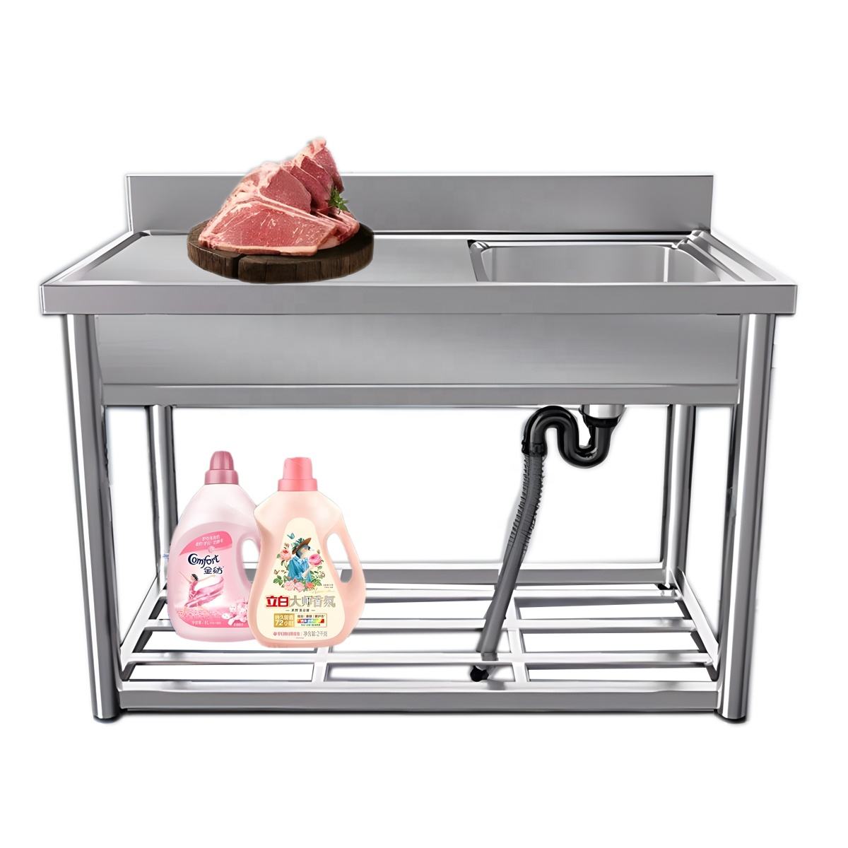 Large Single Bowl Stainless Steel Kitchen Sink Commercial Outdoor Work Table Sinks for Restaurant Industrial Use