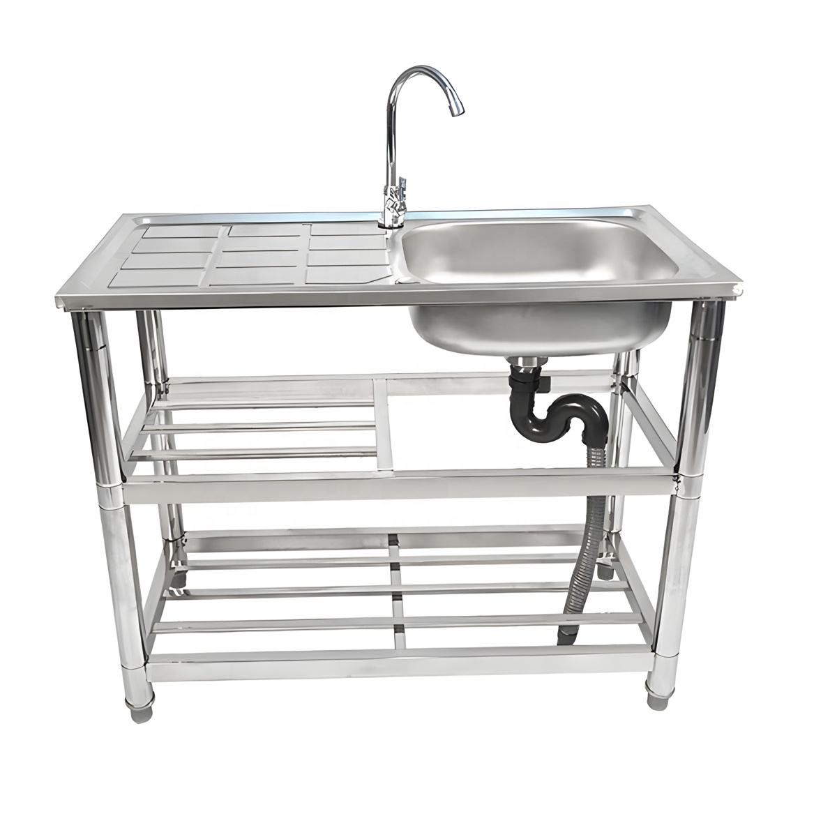 Free Standing Stainless Steel Outdoor Kitchen and Garden Sink Commercial Single Basin with Square Bowl Shape for Cleaners