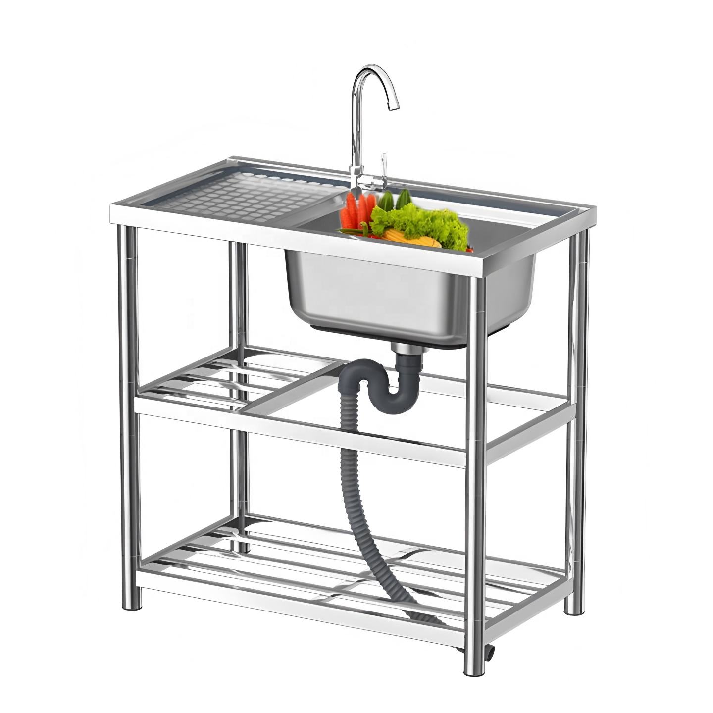 80CM Stainless Steel Kitchen Sink Faucet Freestanding Outdoor Deep Commercial Single Bowl Square Shape for Garden Kitchen Use