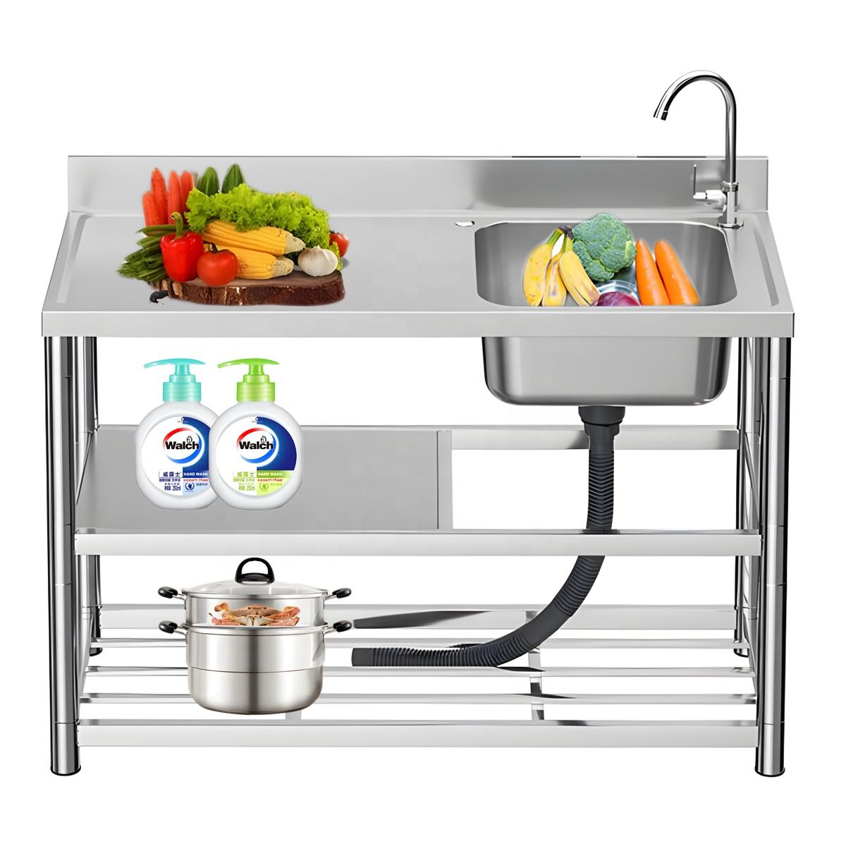Commercial Kitchen Board for Hotels Restaurants Free-standing 2 Compartment Stainless Steel Industrial Single Double Bowl Sink