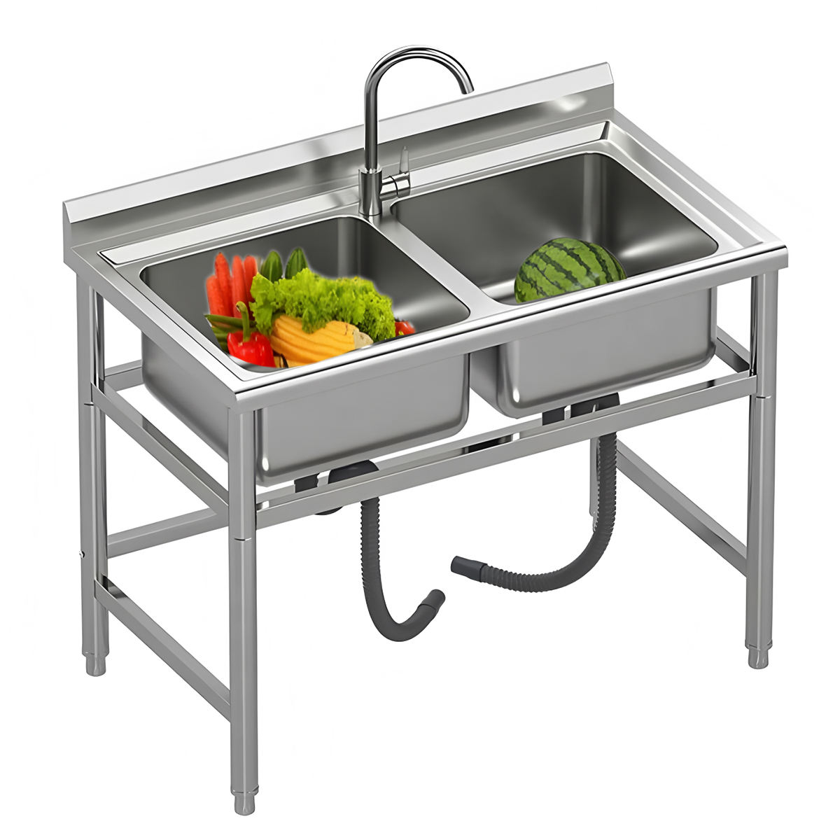 Anti-Rust Stainless Steel Catering Sink Commercial Universal Single/Double Drainer Deep Bowl Restaurant Kitchen Mighty Sinks