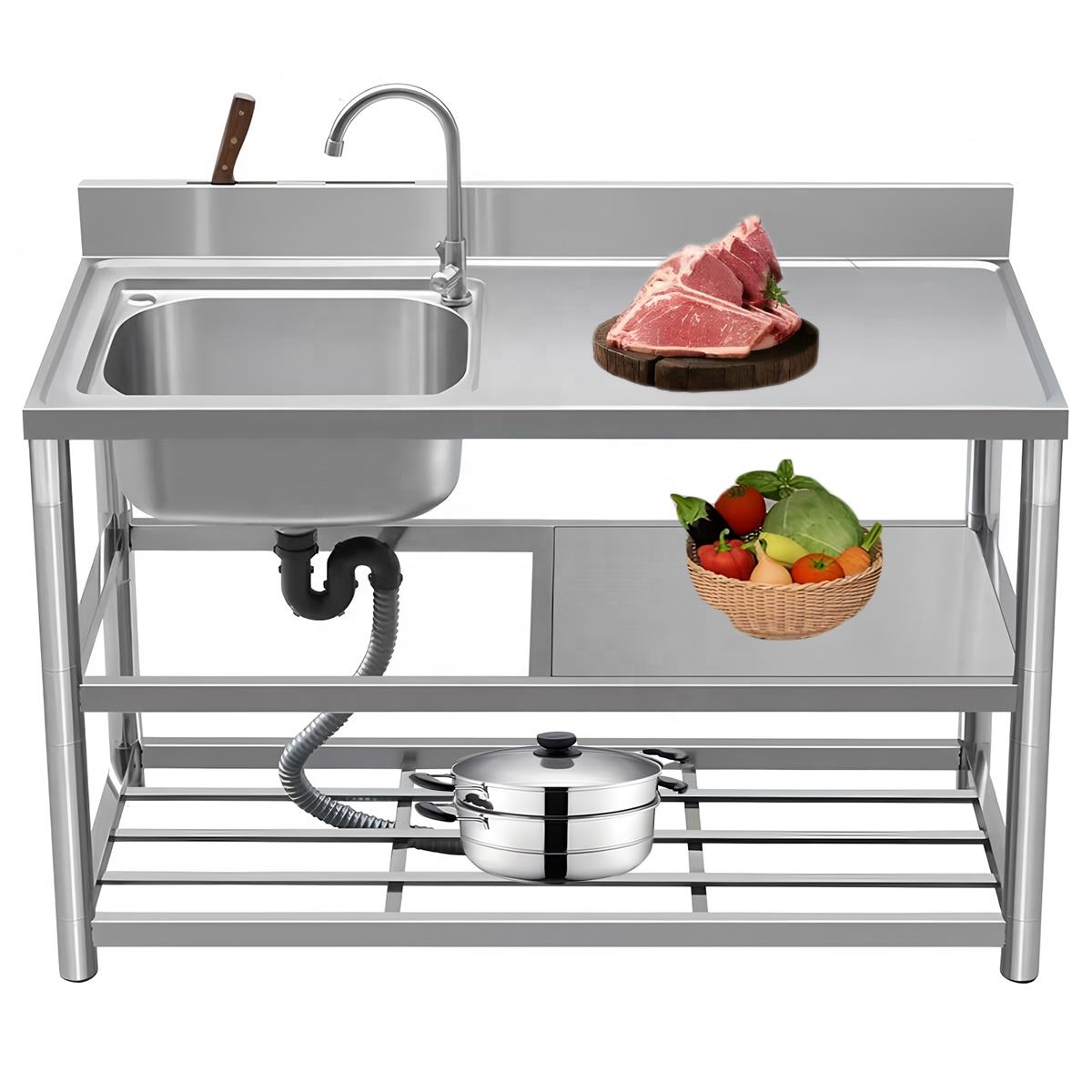 Commercial Single-Bowl Kitchen Sink Cabinet Indoor/Outdoor Use Sizes 80 100 120*50*80 cm Detachable Stainless Steel Sinks