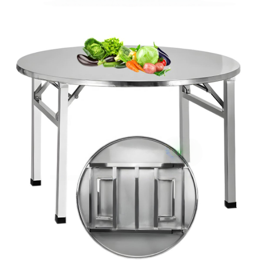 Space-Saving Circular Table Stainless Steel Foldable Round Dining Tables for Indoor/Outdoor Wedding Banquet Party Events Use