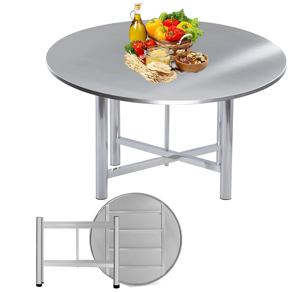 Heavy Duty Stainless Steel Detachable Table Collapsible Legs Dining Tables for Hotel Indoor Outdoor Banquet Wedding Event Use