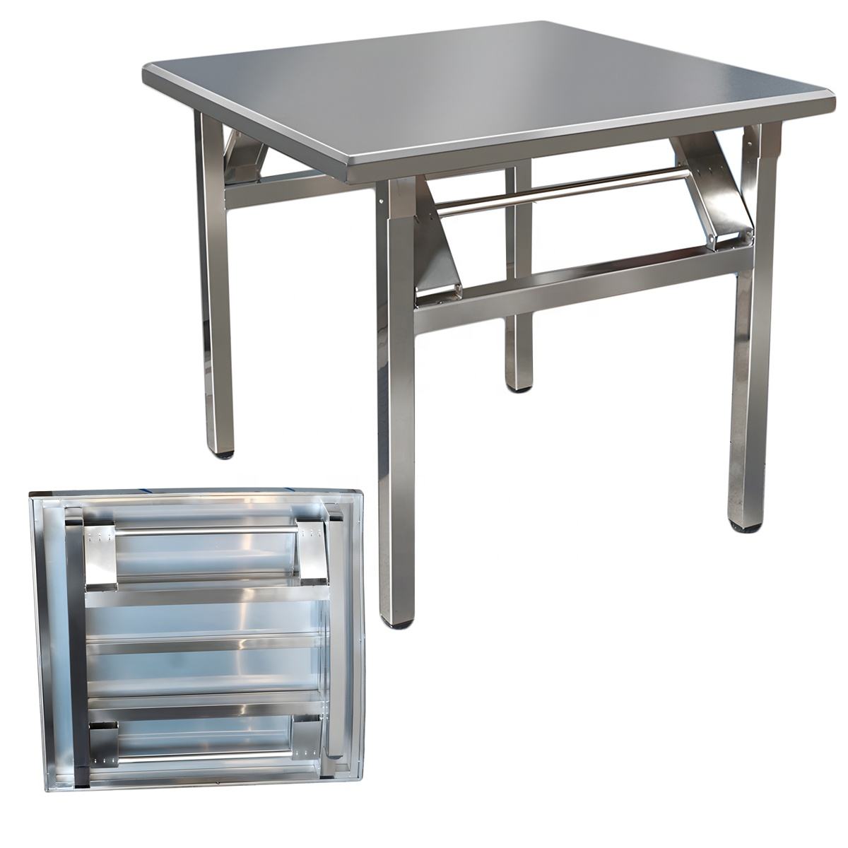 Factory Price Portable Restaurant Kitchen Dinner Table Metal Ss Stainless Steel Coffee Table for Outdoor Picnic Camping Dining