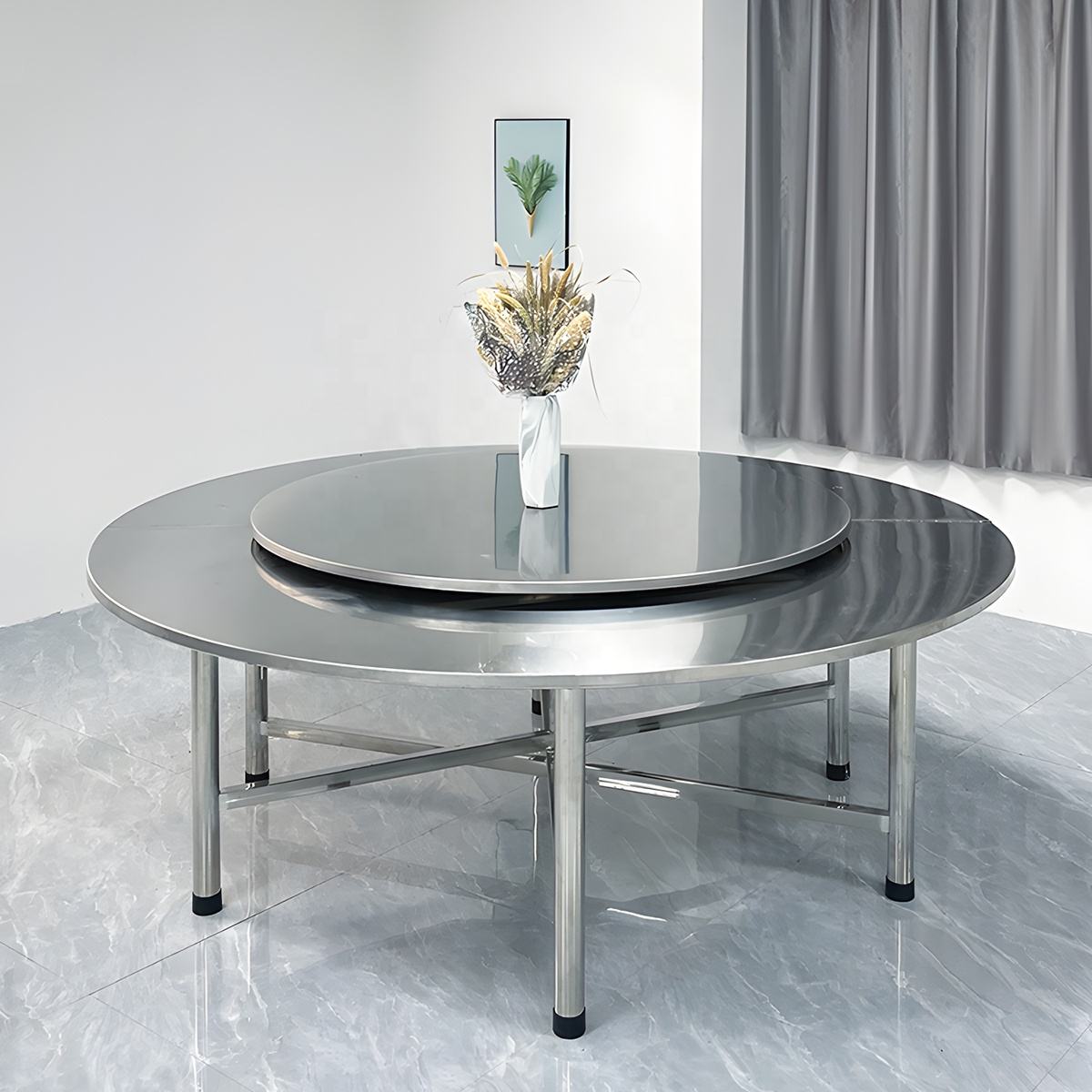 Detachable Large Stainless Steel Foldable Tabletop Rotary Table Circular Dining Table for Restaurant & Home Banquet Use