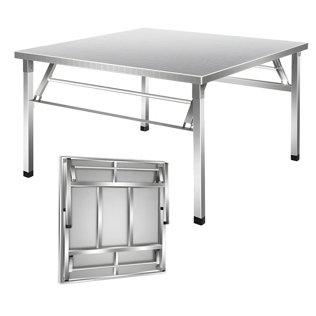 Square Folding Utility Table Home Restaurant Stainless Steel Dinner Tables Outdoor/Indoor Portable Foldable Wedding Dining Table