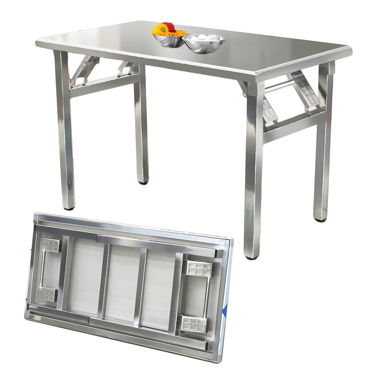 Modern Collapsible Rectangle Work Tables Folding Stainless Steel Dining Table for Restaurant Home Wedding Conference Event Table