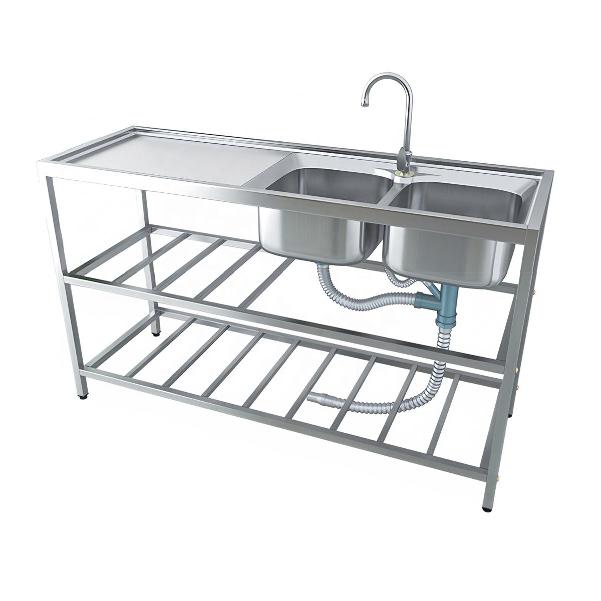Customized Salon Hotel Restaurant Equipment Doubl Bowl Outdoor Stainless Steel Hand Wash Portable Kitchen Sink Water Tank