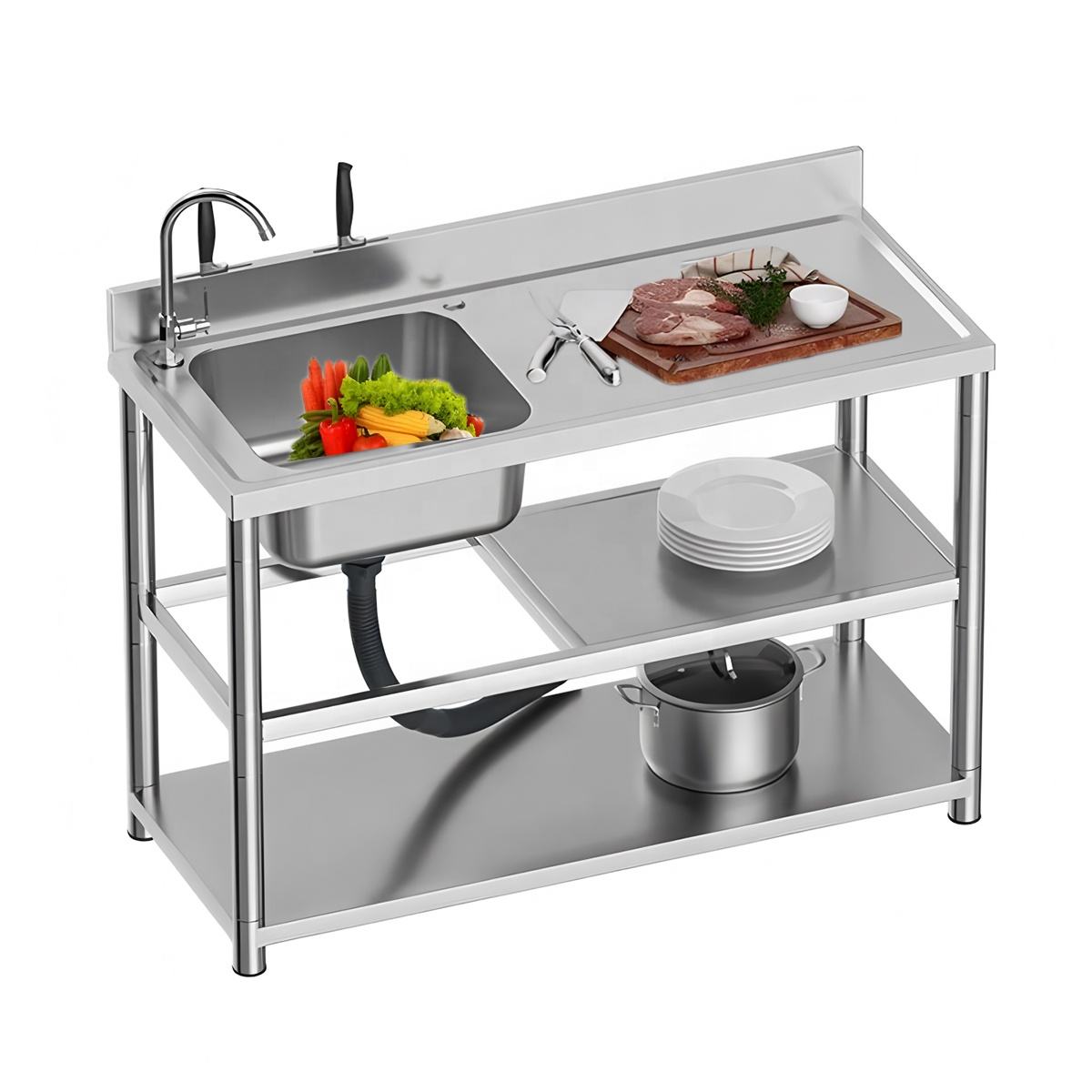 Outdoor Portable Stainless Steel Clearing Wash Basin Freestanding Commercial Kitchen Sinks Easy Detachable Courtyard Garden Sink