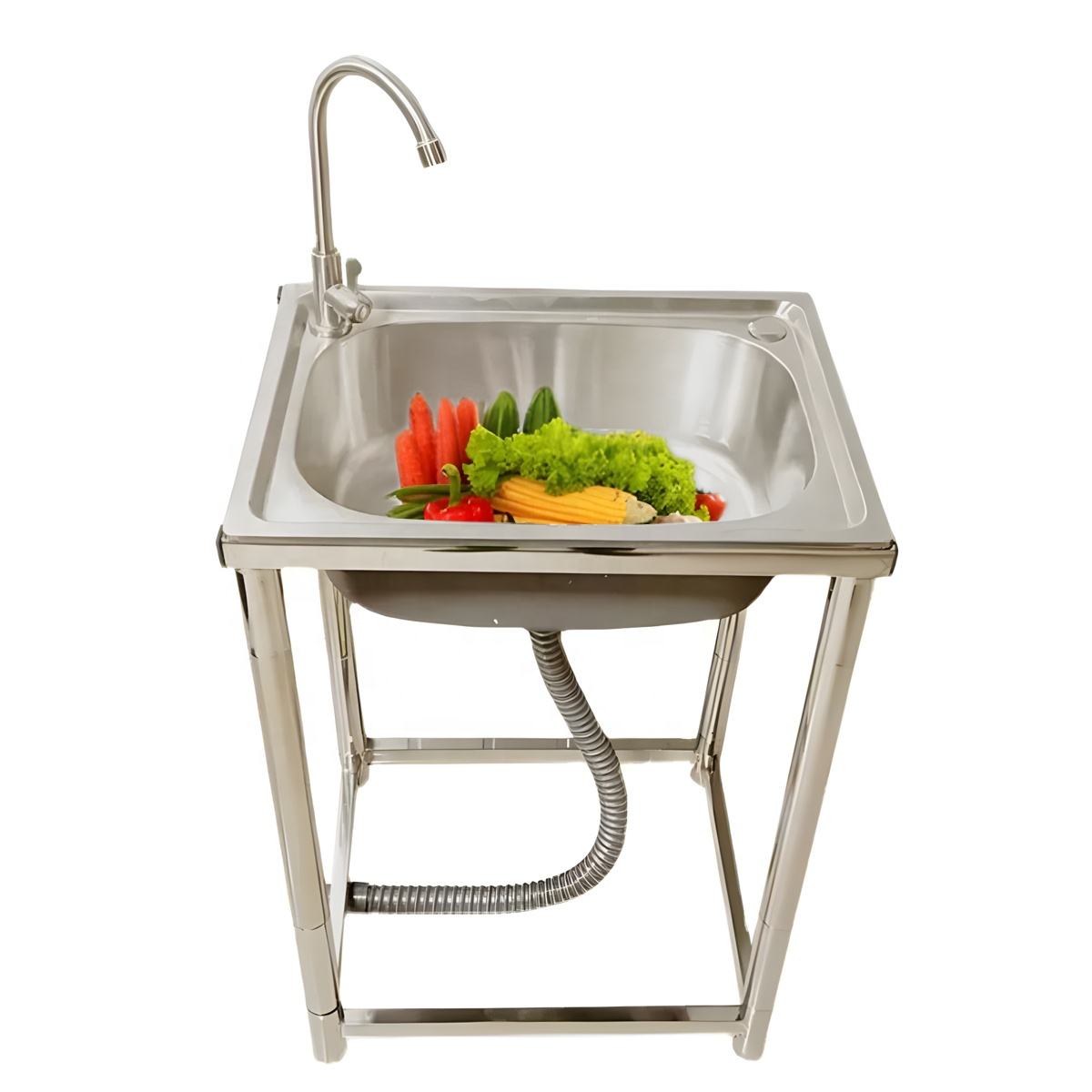 Free Stand Commercial Kitchen Stainless Steel Vegetable Wash Large Single Bowl Basin with Bracket Sink for Outdoor Balcony Sinks