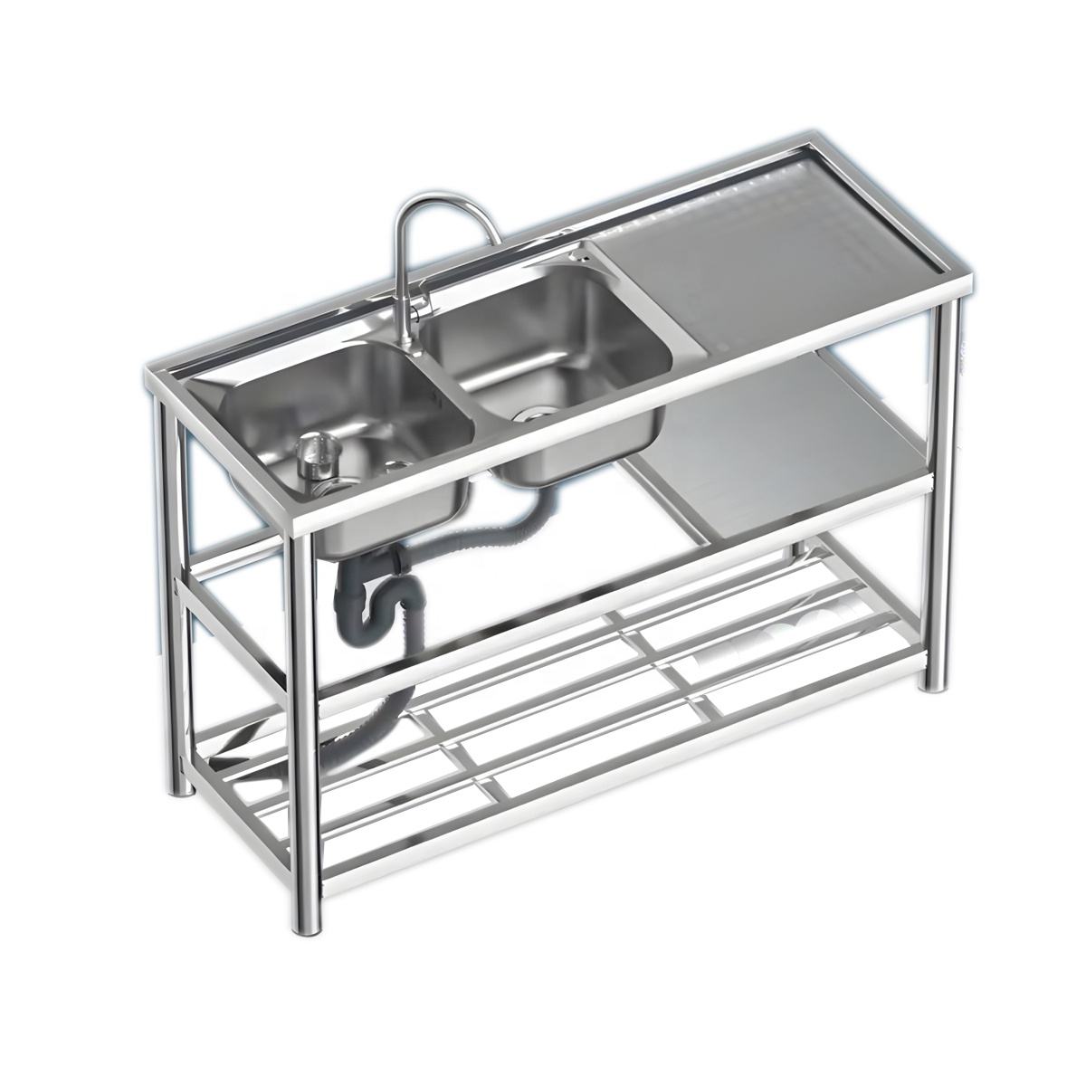 Free Standing Commercial Kitchen Accessories Double Wash Basin Two Square Sink Stainless Steel Outdoor Sink for Restaurant Use