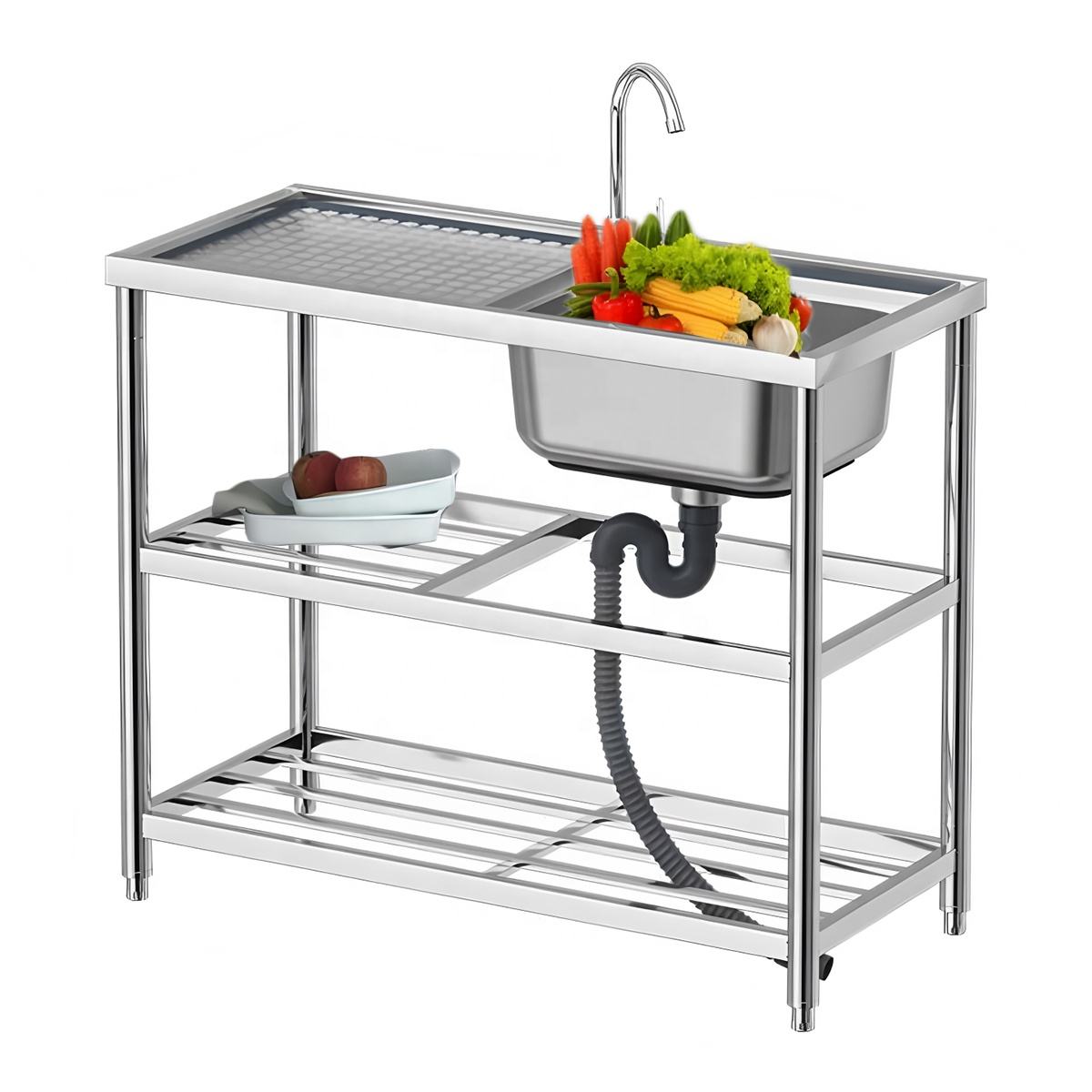 Sleeve Installation Stainless Steel Single Bowl Kitchen Sinks Outdoor Garden Washing Basin Detachable Commercial Restaurant Sink