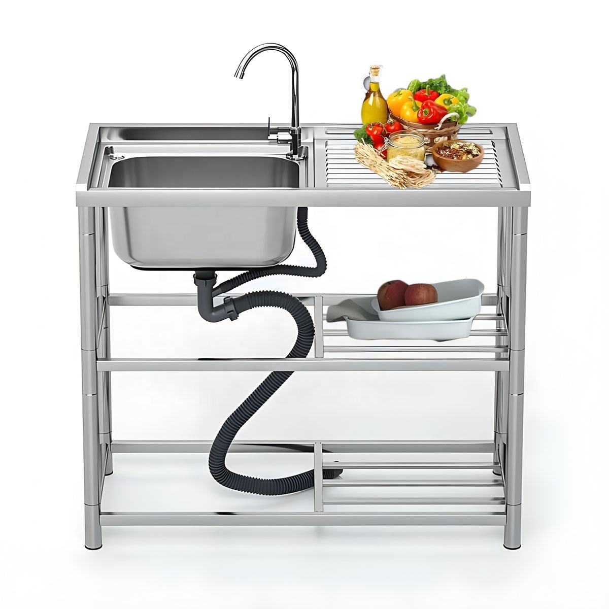 Modern Portable Single Bowl Kitchen Sink Commercial Stainless Steel Restaurant Hotel Table for Outdoor Use Industrial Washing