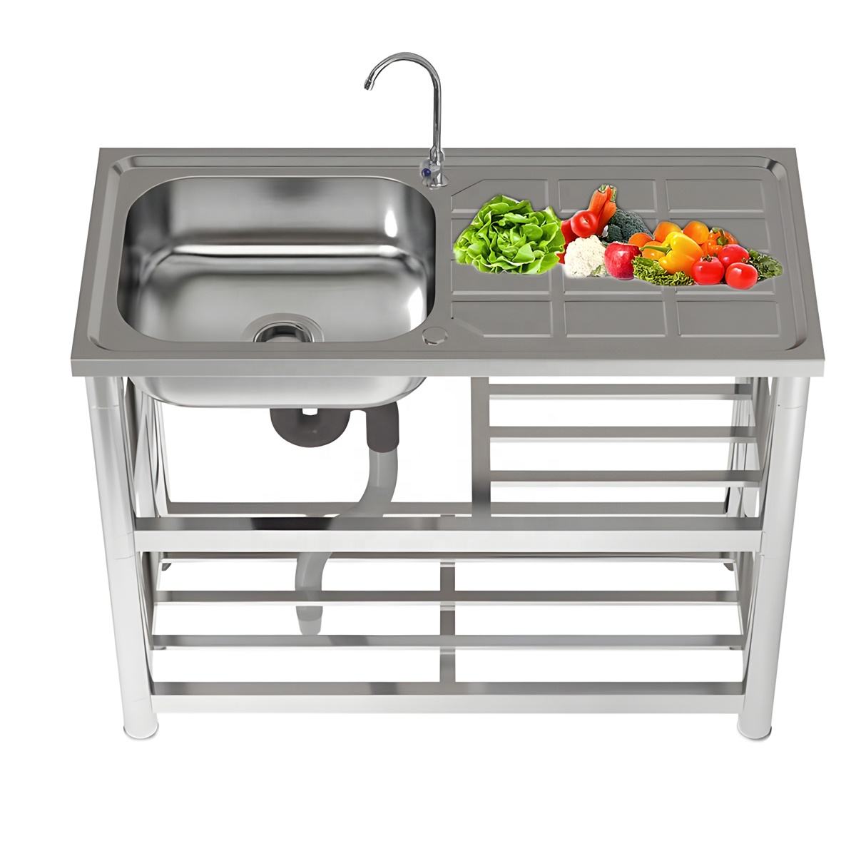 Detachable Stainless Steel One-piece Countertop Kitchen Sink Freestanding Outdoor Garden Single Bowl Basin Bathroom Utility Sink