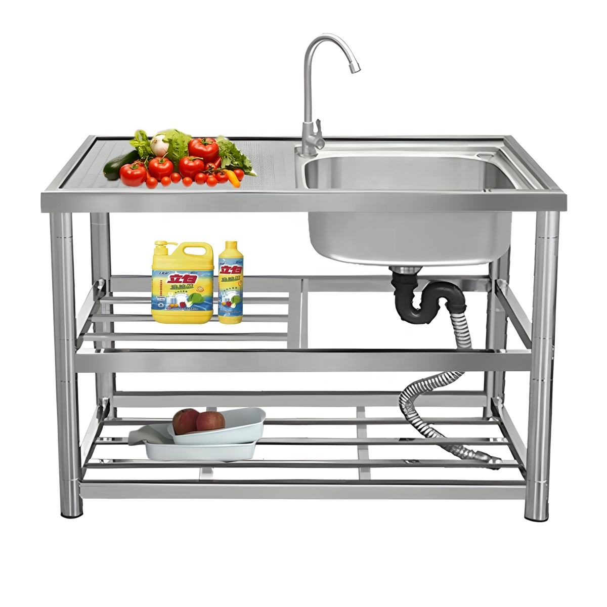 Commercial Stainless Steel Kitchen Sink for Restaurant Outdoor Washing Sink Lightweight Table with Utility Wash Hand Sink
