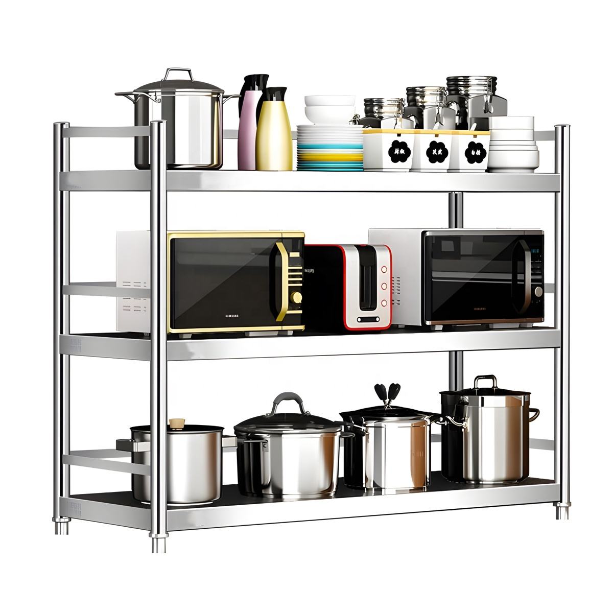 Available in home outdoor/commercial dining room, durability 3-layer stainless steel kitchen storage rack, kitchen island and cart rack