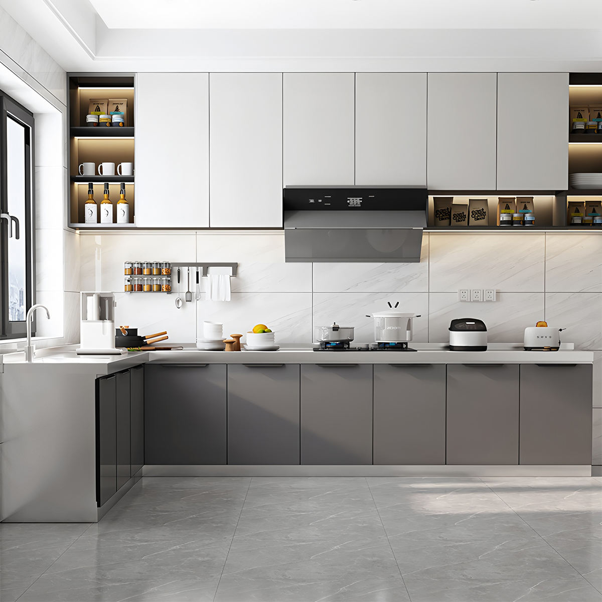 Durable Sturdy Cupboard Long Lifespan Premium Customized 304 Stainless Steel Integrated One Piece Kitchen Cabinet