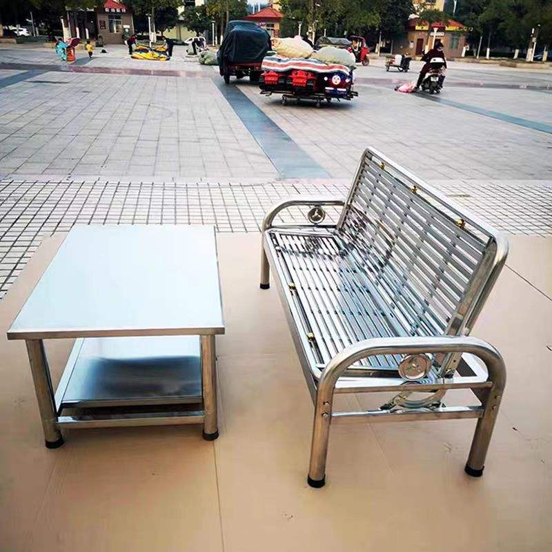 Heavy Duty Public Sofa Folding 2-in-1 Stainless Steel Sofa Bed Foldable Space Saving Outdoor Garden Stainless Steel Sofa Chair