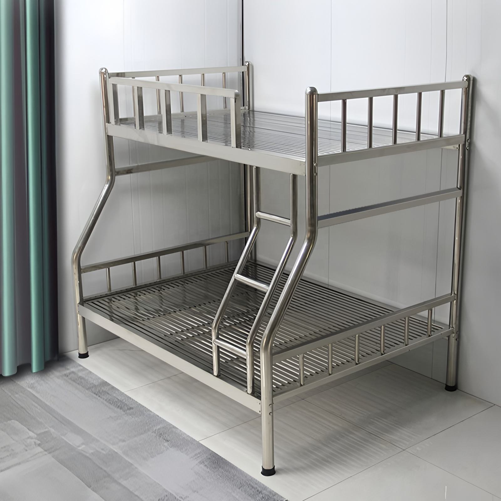 Sturdy & Durable Metal Double Layer Bed Stainless Steel up and Down Bed Stainless Detachable Bunk Bed for Apartment and Home Use