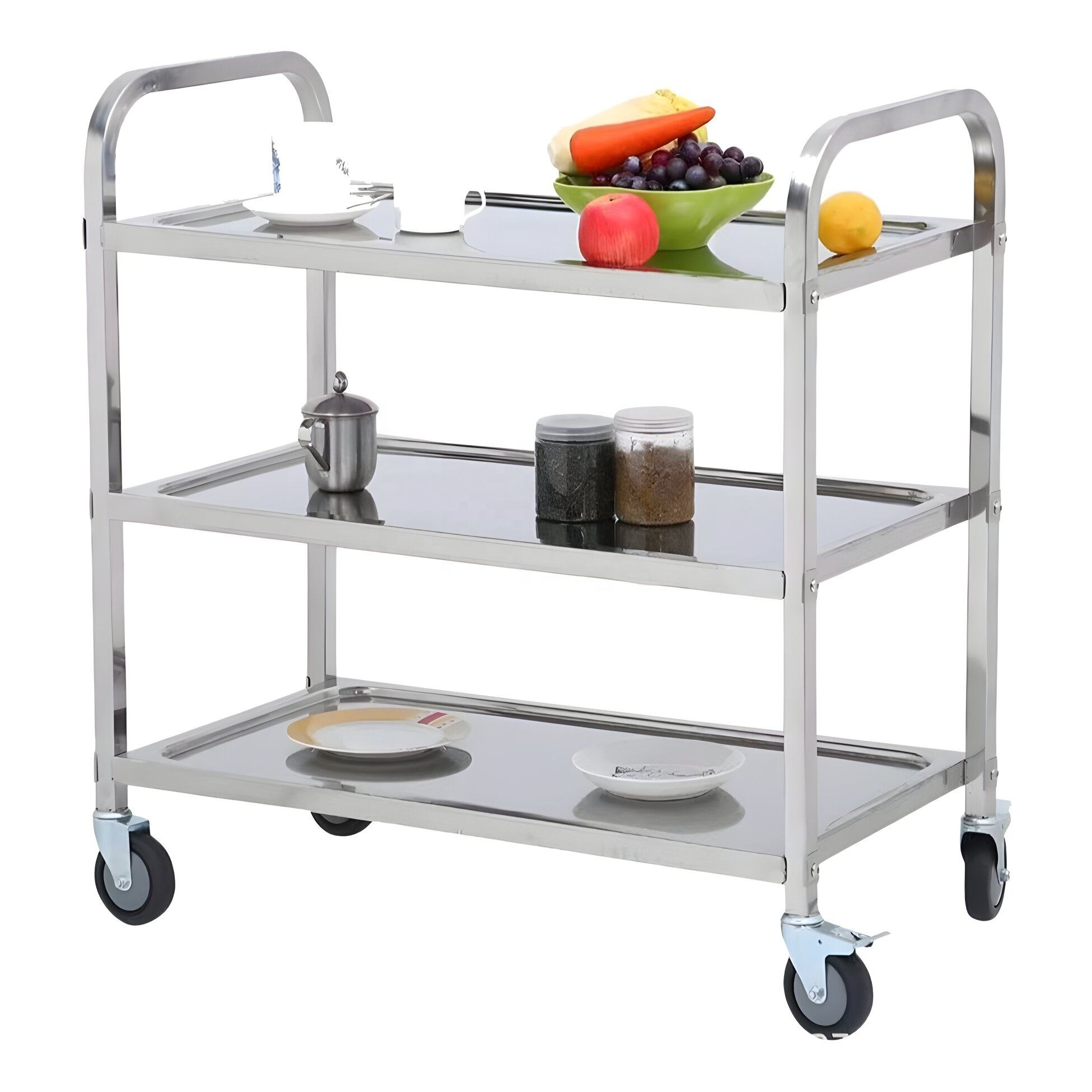 2-layer 3-layer stainless steel tray rack trolley, suitable for hotel restaurant kitchen service ex-factory price utility vehicle