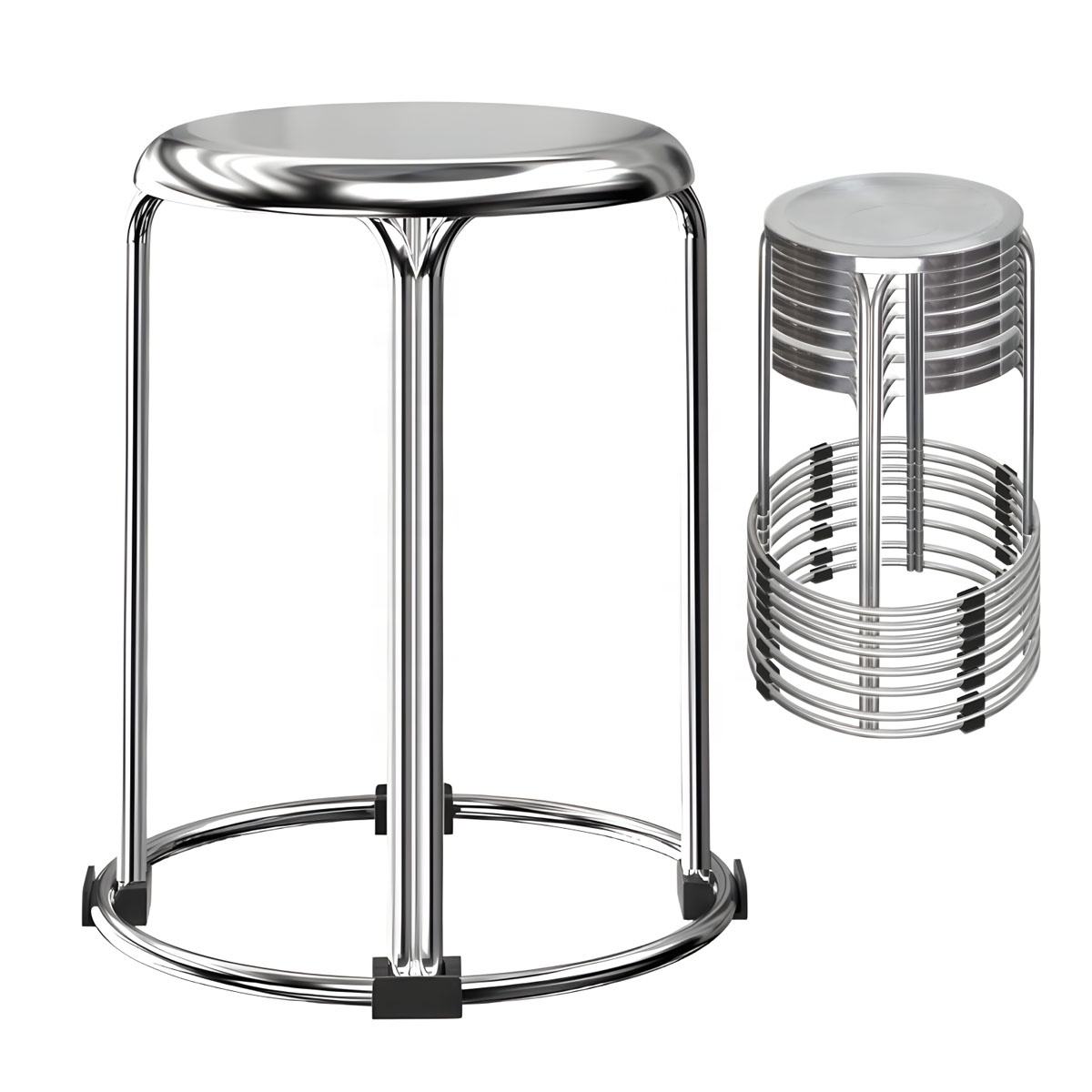 Wholesale Stainless Steel Bar Stool Steel Canteen Stainless Steel Round bar Metal Chairs