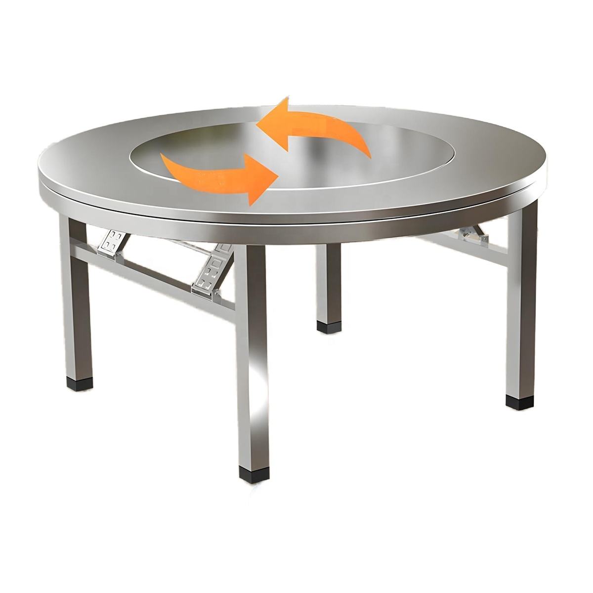 Built-in Turntable 360° Rotating Dining Tables Folding Stainless Steel Round Table for Home Restaurant Hotel Wedding Banquet Use