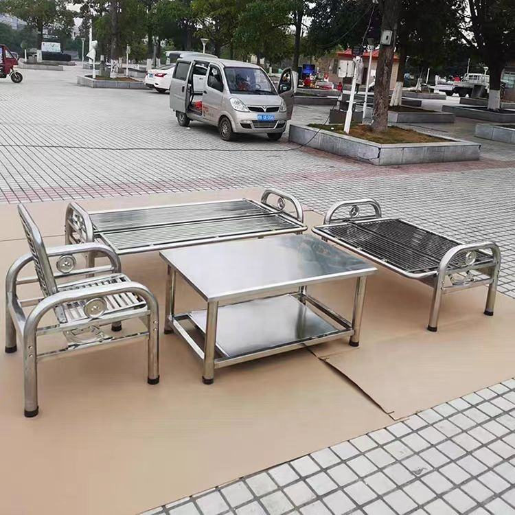 2-in-1 Convertible Stainless Steel Sofa Bed All-Weather Foldable Metal Daybed for Indoor Outdoor Modern Garden Living Room Use