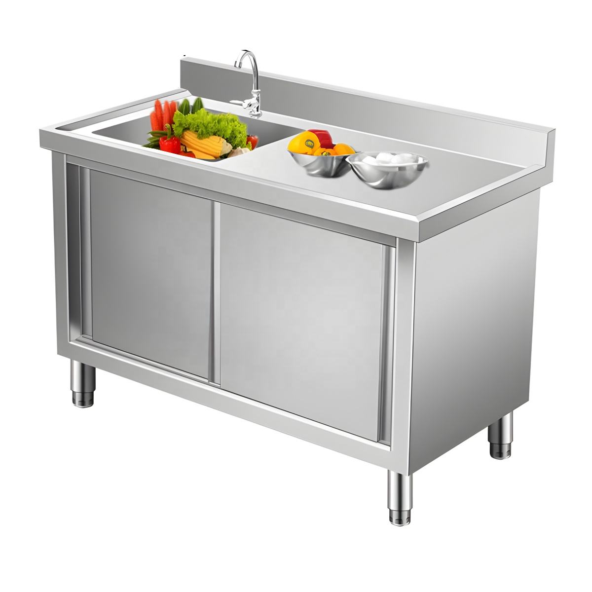 Stainless Steel 304 Integrated Sink Table Cabinet Home and Commercial Use Countertop Workbench Stove Storage