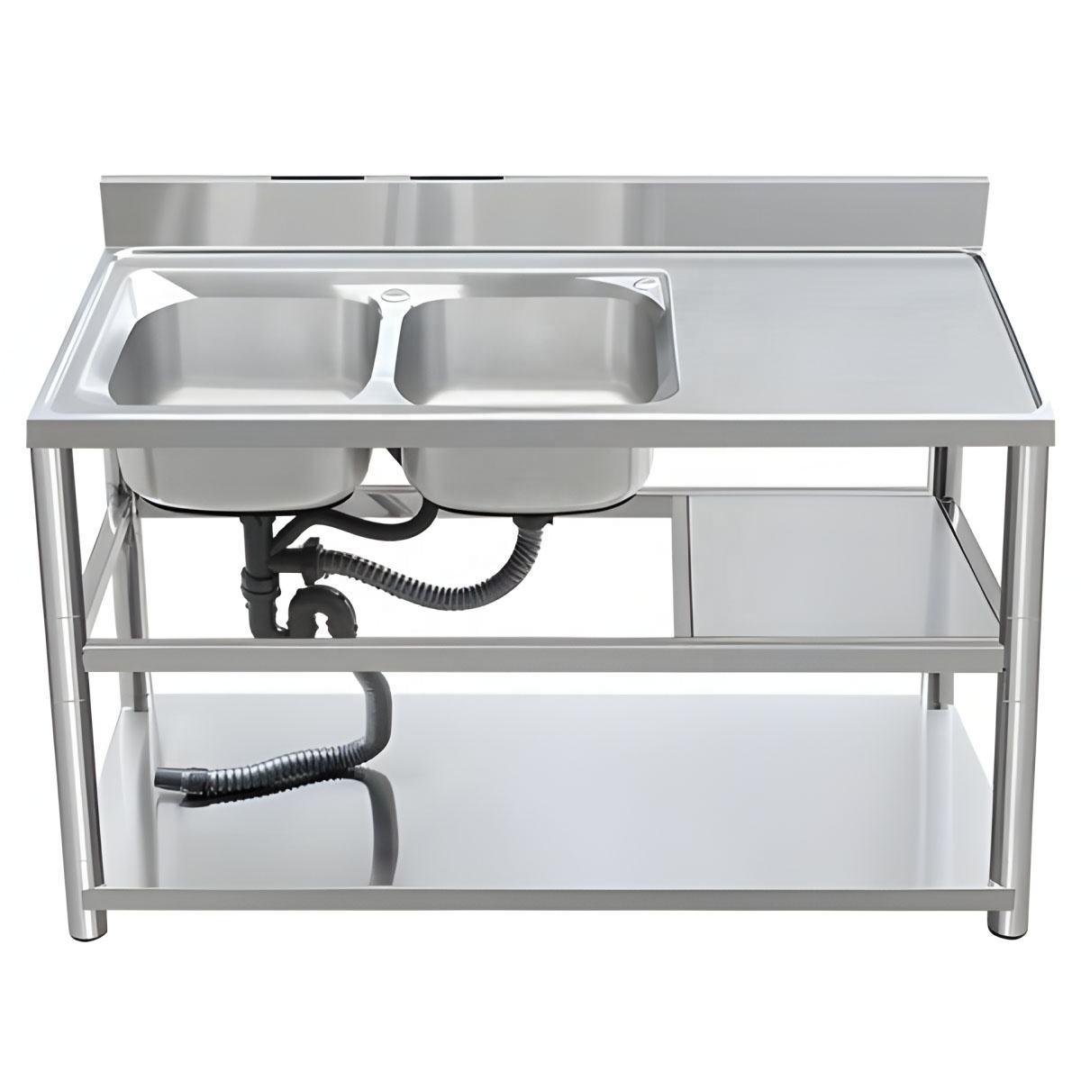 Hot Selling 120CM Indoor Outdoor Commercial Stainless Steel Restaurant Kitchen Sink Station Double Square Bowl Workbench