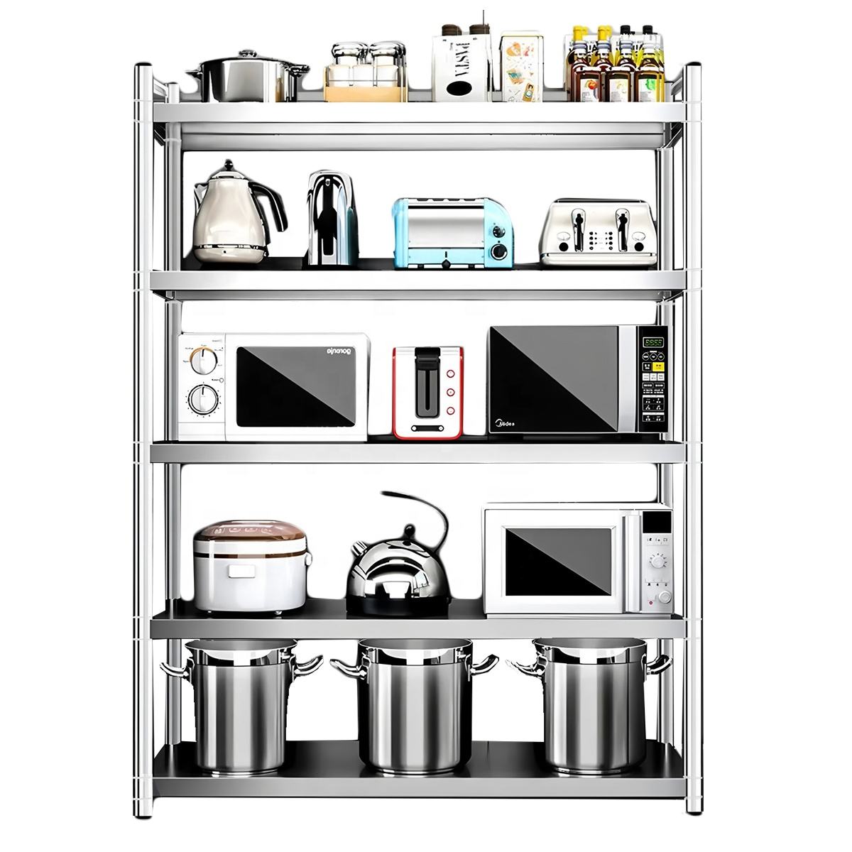 Floor-standing Multifunctional Stainless Steel Storage Shelf Modular Rack for Kitchen, Plant Flower Stand - Indoor/Outdoor Use